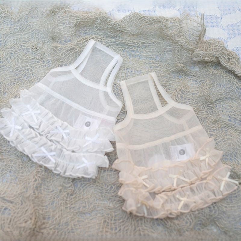 フリルレースのシースルーキャミソールワンピース 犬服 00752