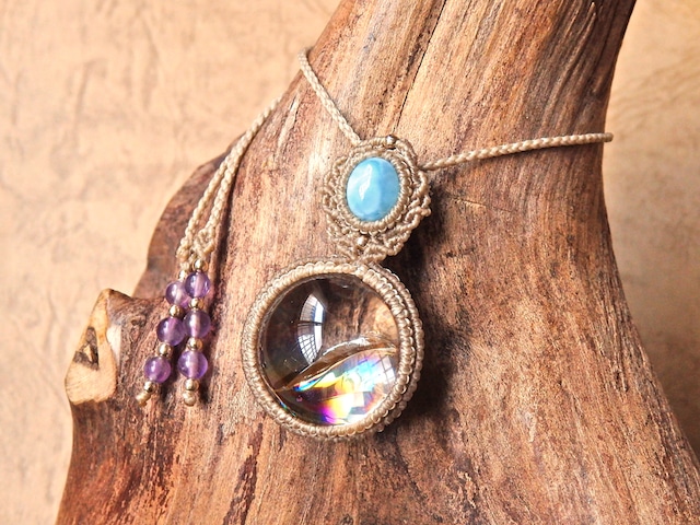 アイリスクォーツ(虹入り水晶・レインボークォーツ) × ラリマー マクラメペンダント