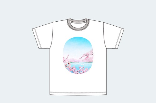 【春限定】満開の桜と、スワンボートが浮かぶ湖を描いた、キッズTシャツ