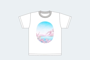 【春限定】満開の桜と、スワンボートが浮かぶ湖を描いた、キッズTシャツ