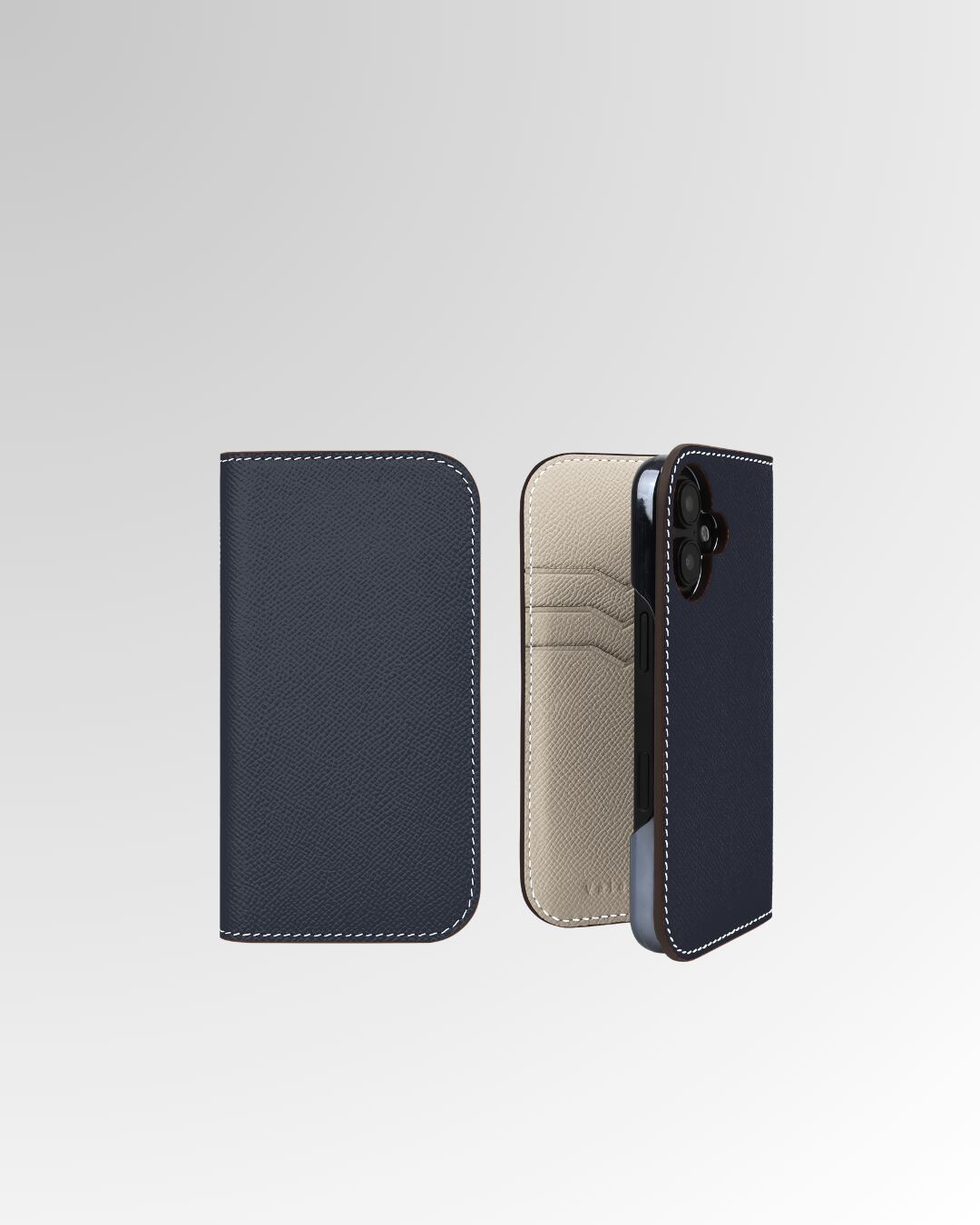【iPhone16シリーズ】手帳型ケース エプソン ネイビー×エクルベージュ