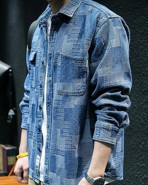 Plaid Denim Work Shirt  K0458