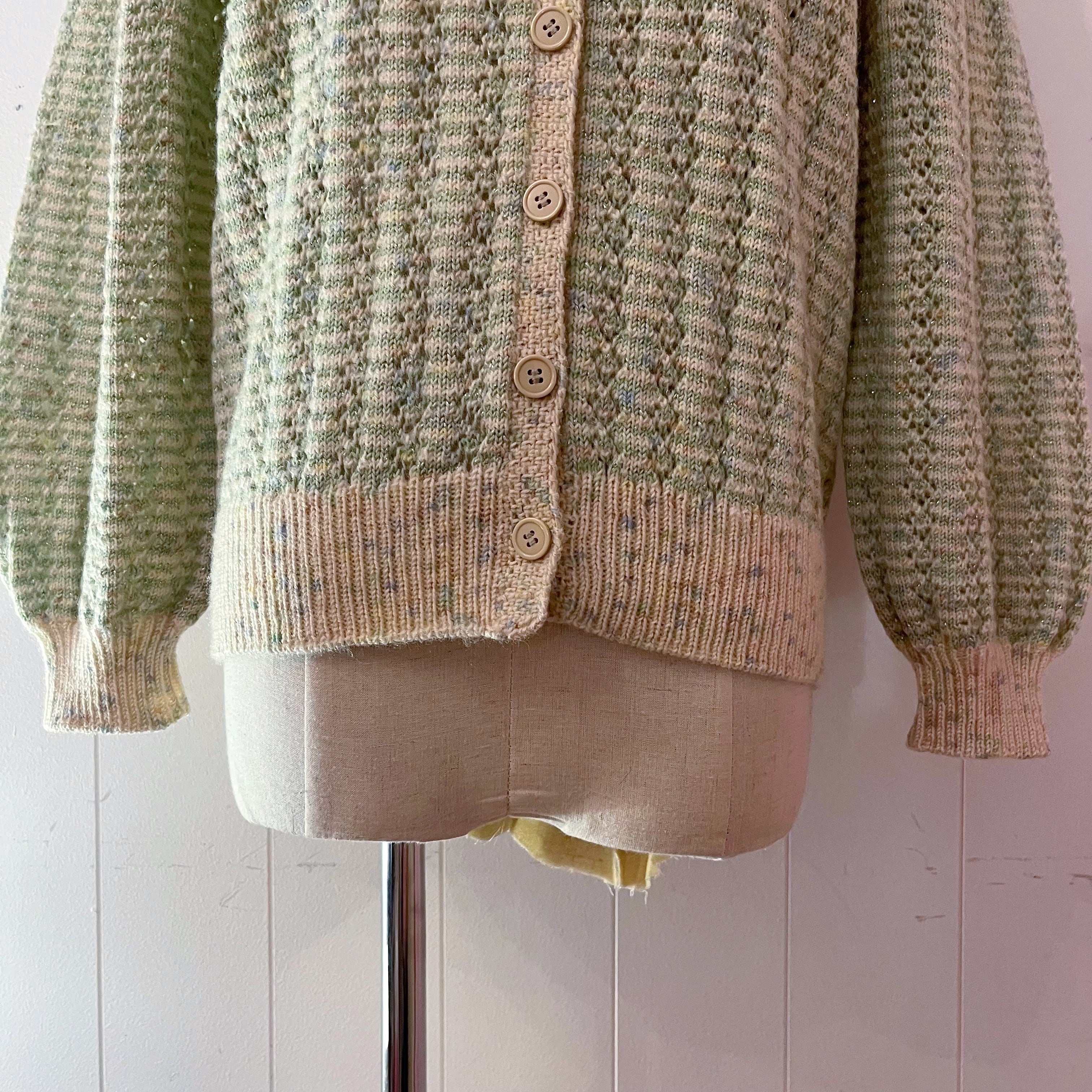 light green lame knit cardigan