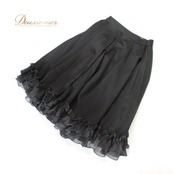 【美品 社交ダンス衣装】スカート レッスンウェア 練習着 STEP HOUSE 黒 ブラック 無地 シンプル 透け感 シック 清楚 フリル