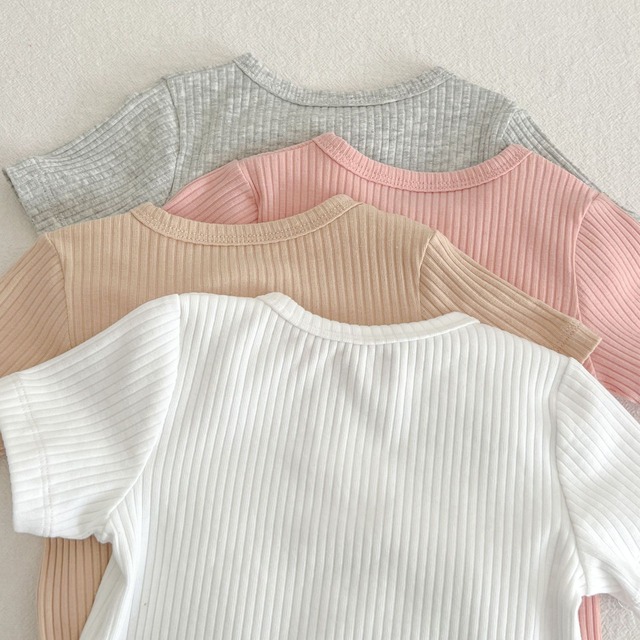 【BABY】ベーシック2ボタンリブ半袖クルーネックTシャツ - 20