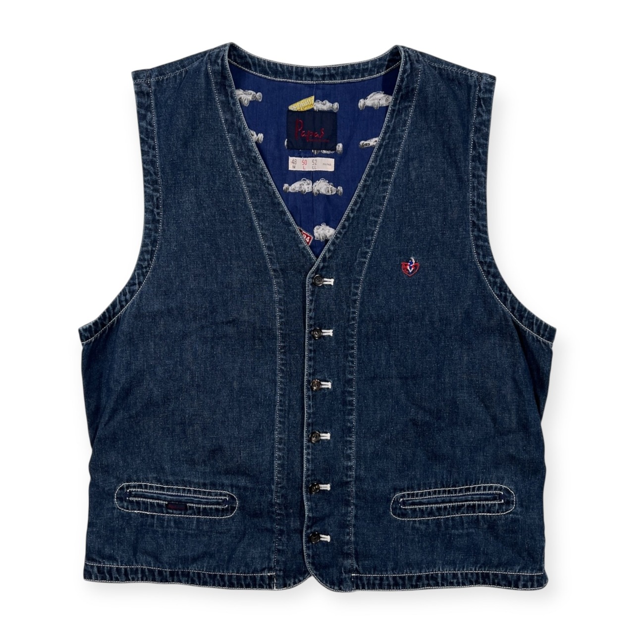 Papas パパス 裏地総柄 コットン リネン デニム ジレ ベスト サイズ 50 L /インディゴ系