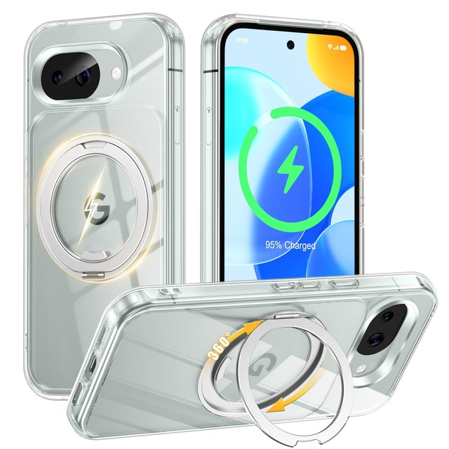 Google Pixel 10a 用 ケース Magsafe対応 360°回転スタンド Uovon ワイヤレス充電 耐衝撃・クリア