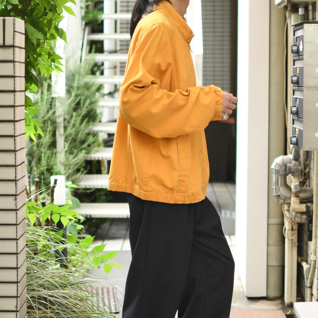 cotton linen stand collar jacket yellow