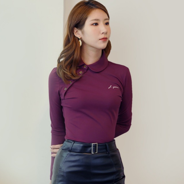 Oblique Button T-shirt（Purple）