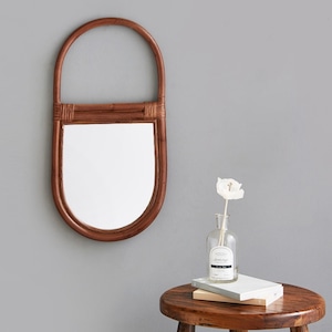 rattan wood flame mirror 2colors / ラタン ウッド フレーム ミラー 原木 韓国 北欧