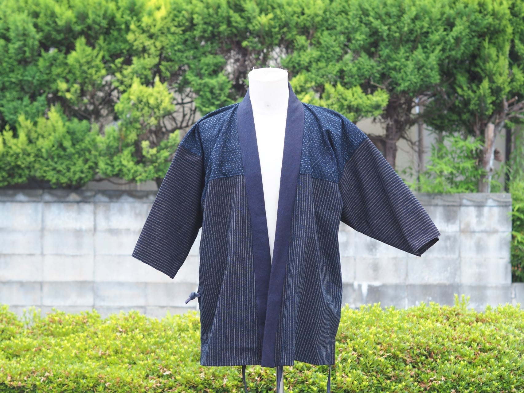 短着」中厚手古布 一枚仕立て 絣×縞 | 雪中野良着 昔に倣った新品野良