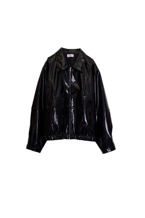 【SALE】Nora Lily Dull Luster Fake Leather Blouson-BLACK