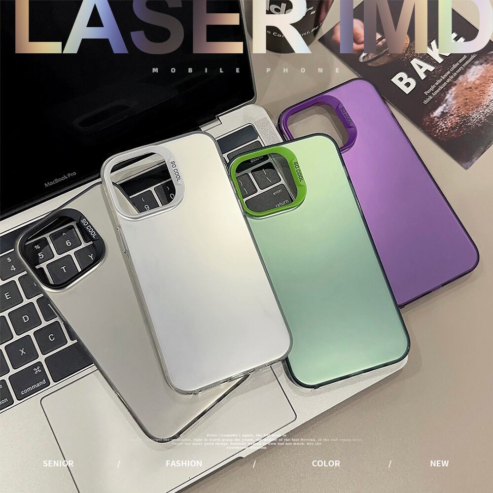 【iPhone15対応】高級感あり◎オーロラメタル風ケース おしゃれ 背面カラーシルバー ユニセックス カメラ保護フレーム 5color ND-15064