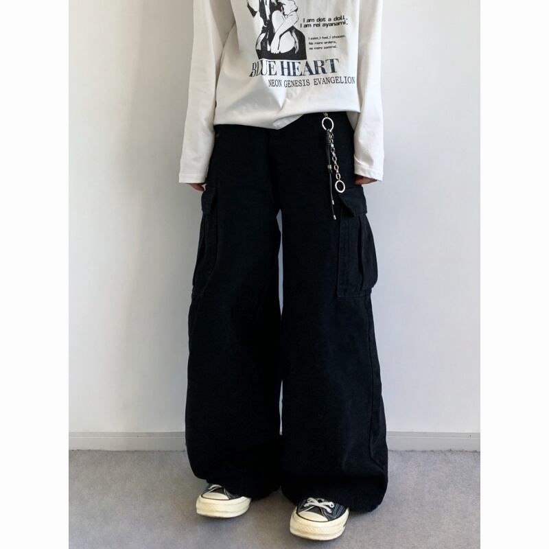 jiwuus多ポケットワイドストレートパンツ