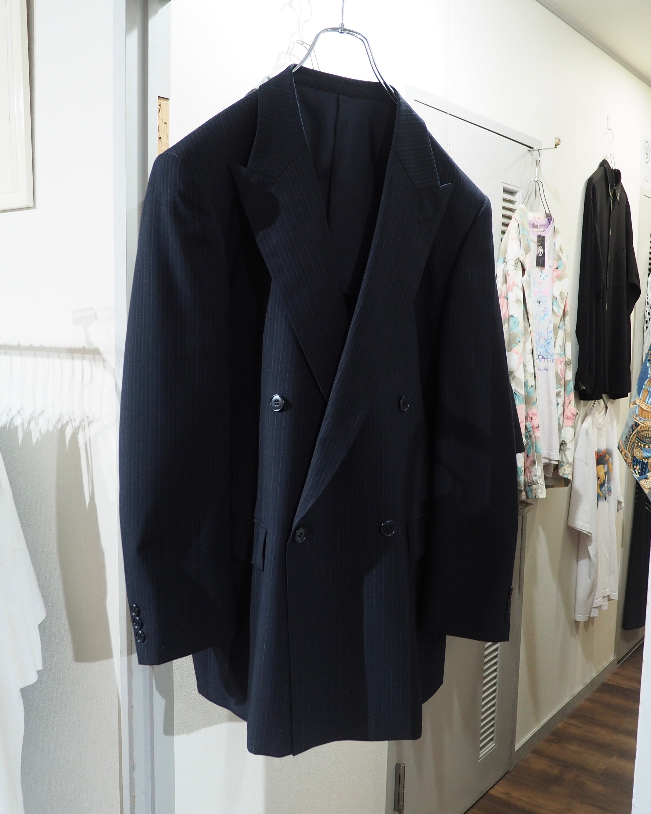 1990s Beautiful Pinstripe Embroidery Vintage Double Breasted Tailored Jacket