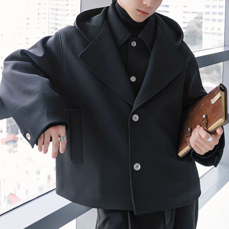 重ね着風ルーズフード付きコート C10484