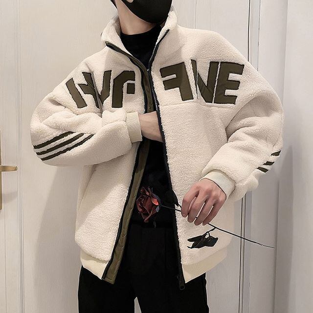 【予約販売】ボア ブルゾン メンズ スタンドカラー アウター ミリタリー ファー オフホワイト ブラック ショート丈 防寒 お洒落 こなれ感 ベーシック 秋冬 大きいサイズ M/L/XL/2XL/3XL