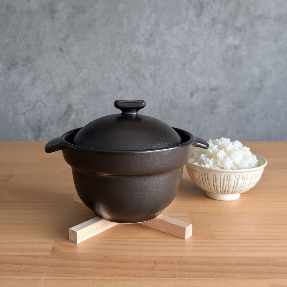 ご飯鍋 1合炊き 直火専用 黒マット 二重蓋 萬古焼 | みのさらら