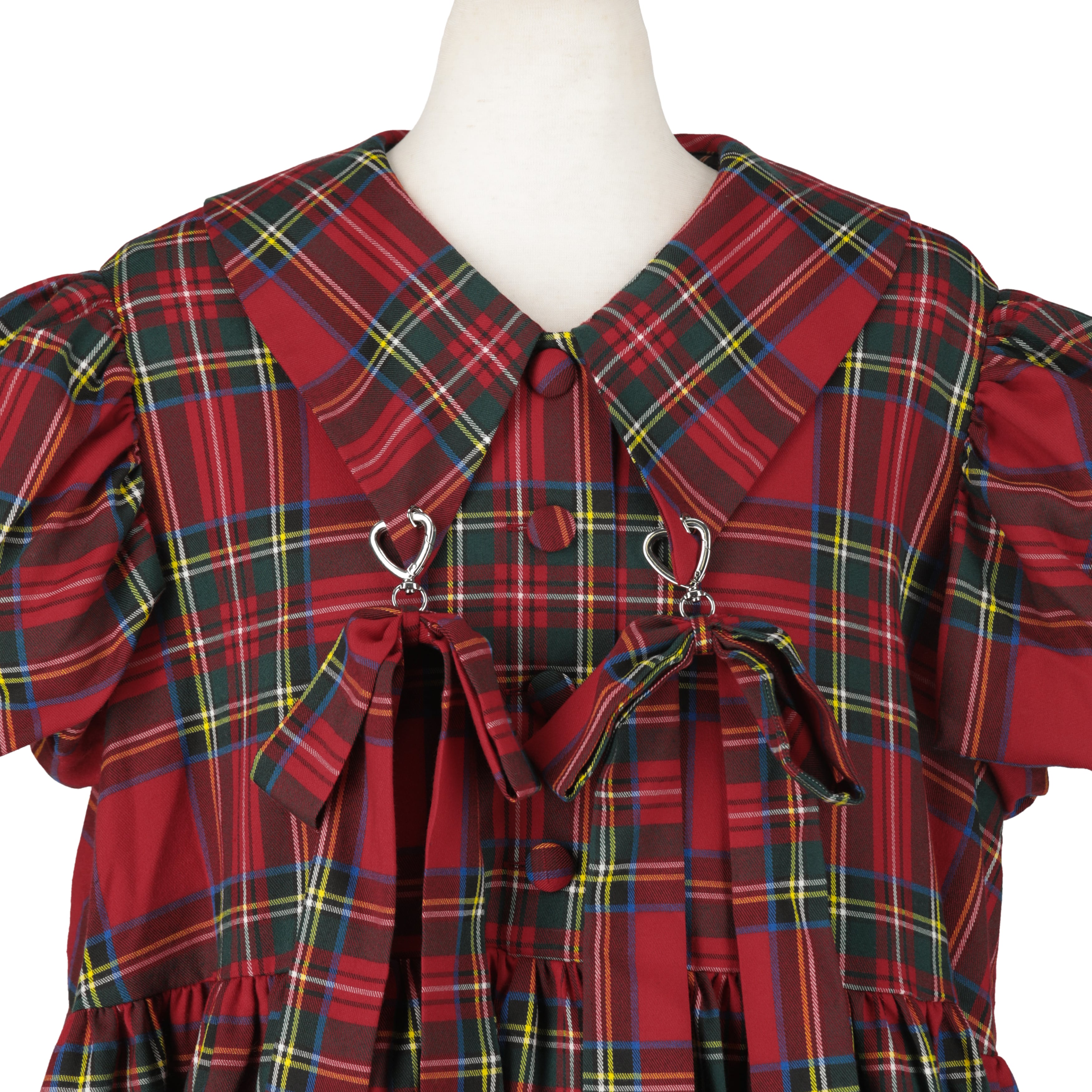 バルーンスリーブリボンワンピース　RED