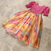 フラダンス 衣装 ワンピース ドレス ピンク系 ベロア生地 光沢感 無地 フリル ハワイアン アロハ フラ ダンス レッスン 練習 ハワイアンダンス フレアスカート ふんわり カラフル 華やか 鮮やか イエロー系 オレンジ系 ブルー系 グリーン系 黄 橙 水色 黄緑 かわいい おしゃれ 明るい