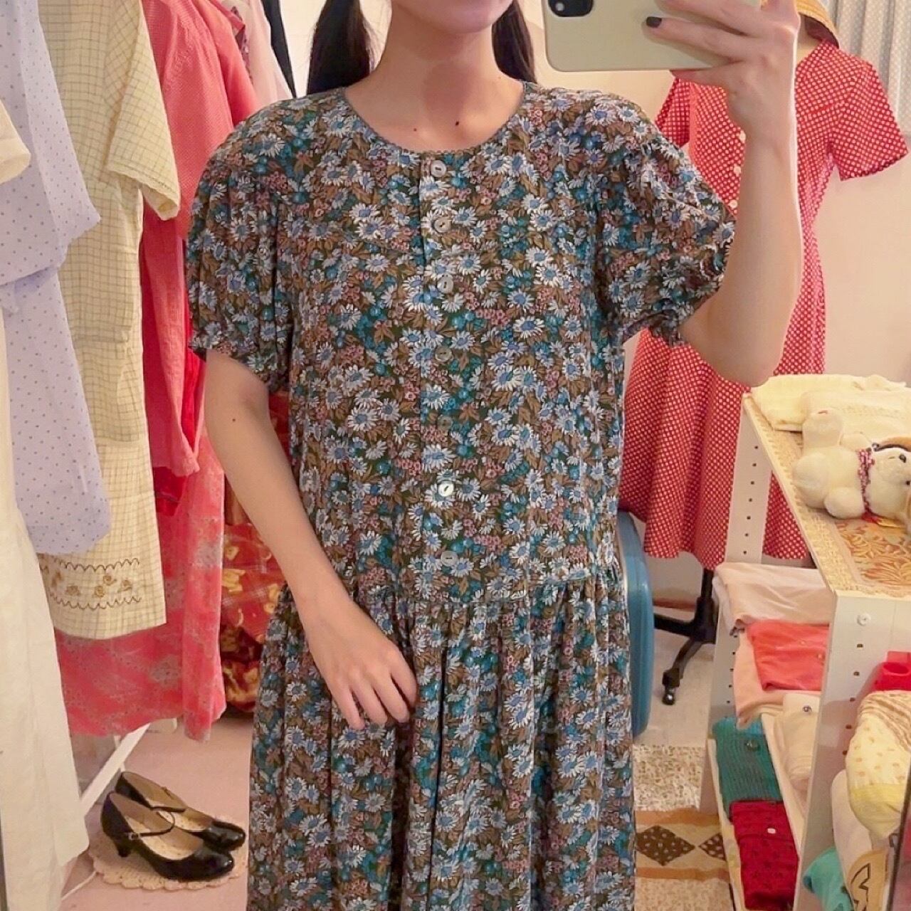 blue daisy round gather one-piece