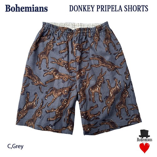 DONKEY PRIPELA SHORTS C.GREY ショートパンツ プリペラ生地 UNISEX 男女兼用 BOHEMIANS ボヘミアンズ JAPAN