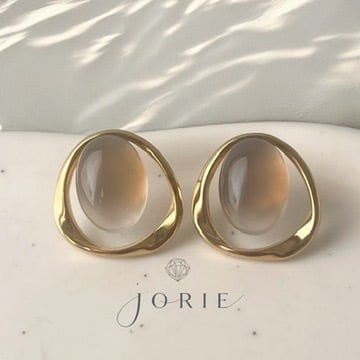 JORIE】大人の大ぶり耳飾り 大粒グレーオニキスピアス イヤリング