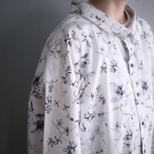"墨絵" flower art graphic pattern XXXXXL h/s shirt