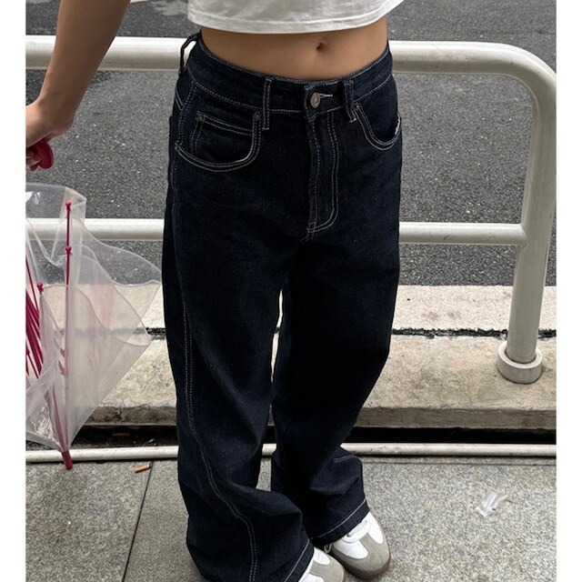 【即納】point logo straight denim　ポイントロゴストレートデニム　J0357　L