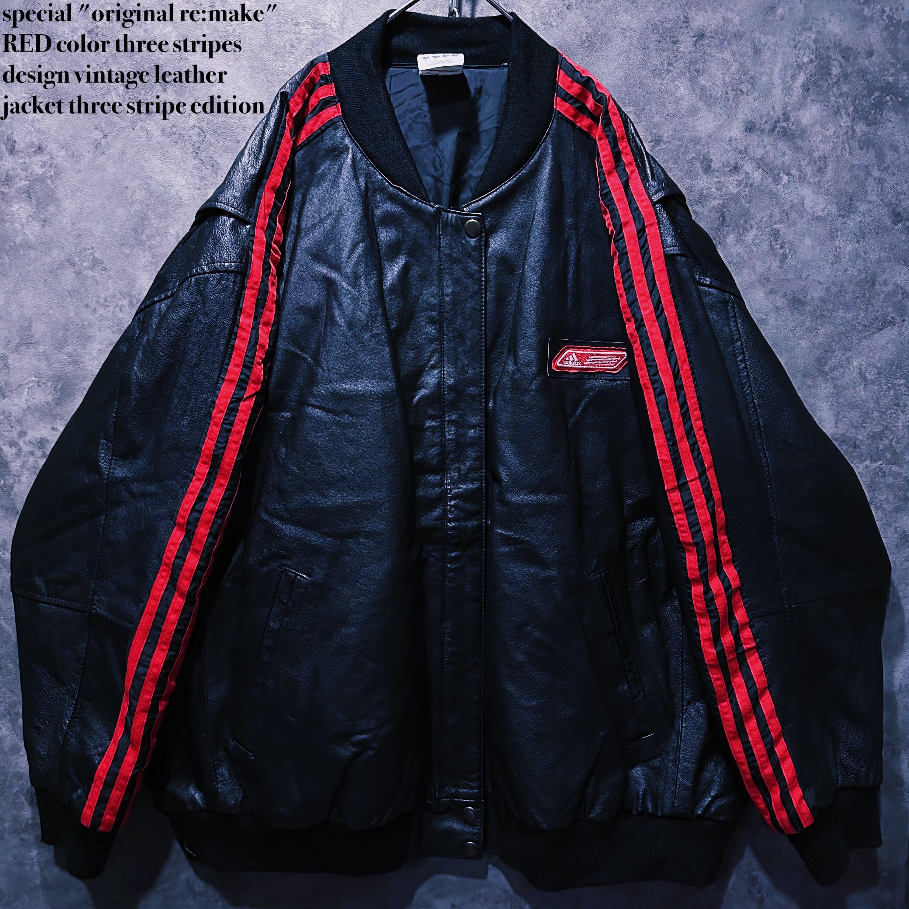 【 doppio】special "original re:make" RED color three stripes design vintage leather jacket three stripe edition