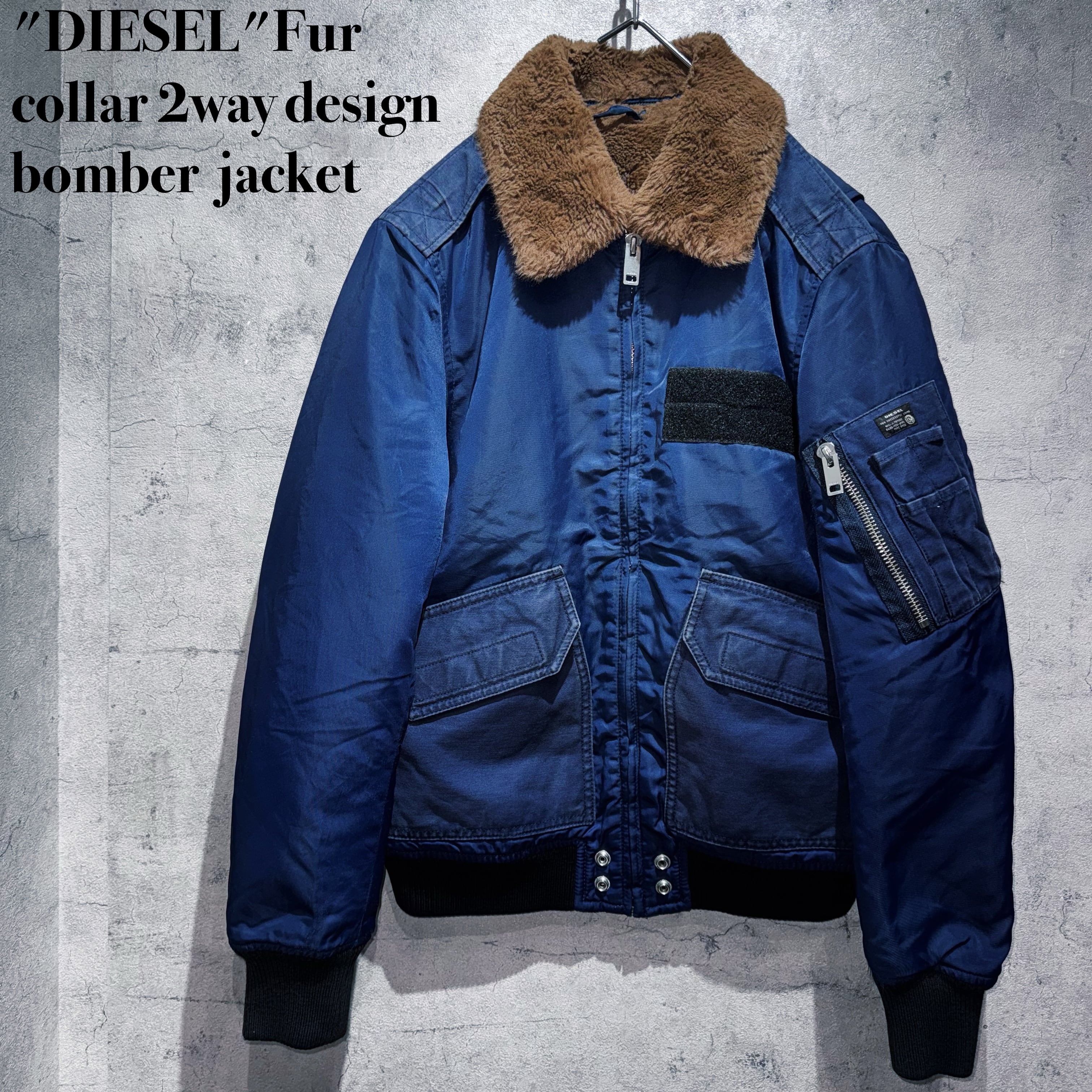 "DIESEL"Fur collar 2way design bomber jacket