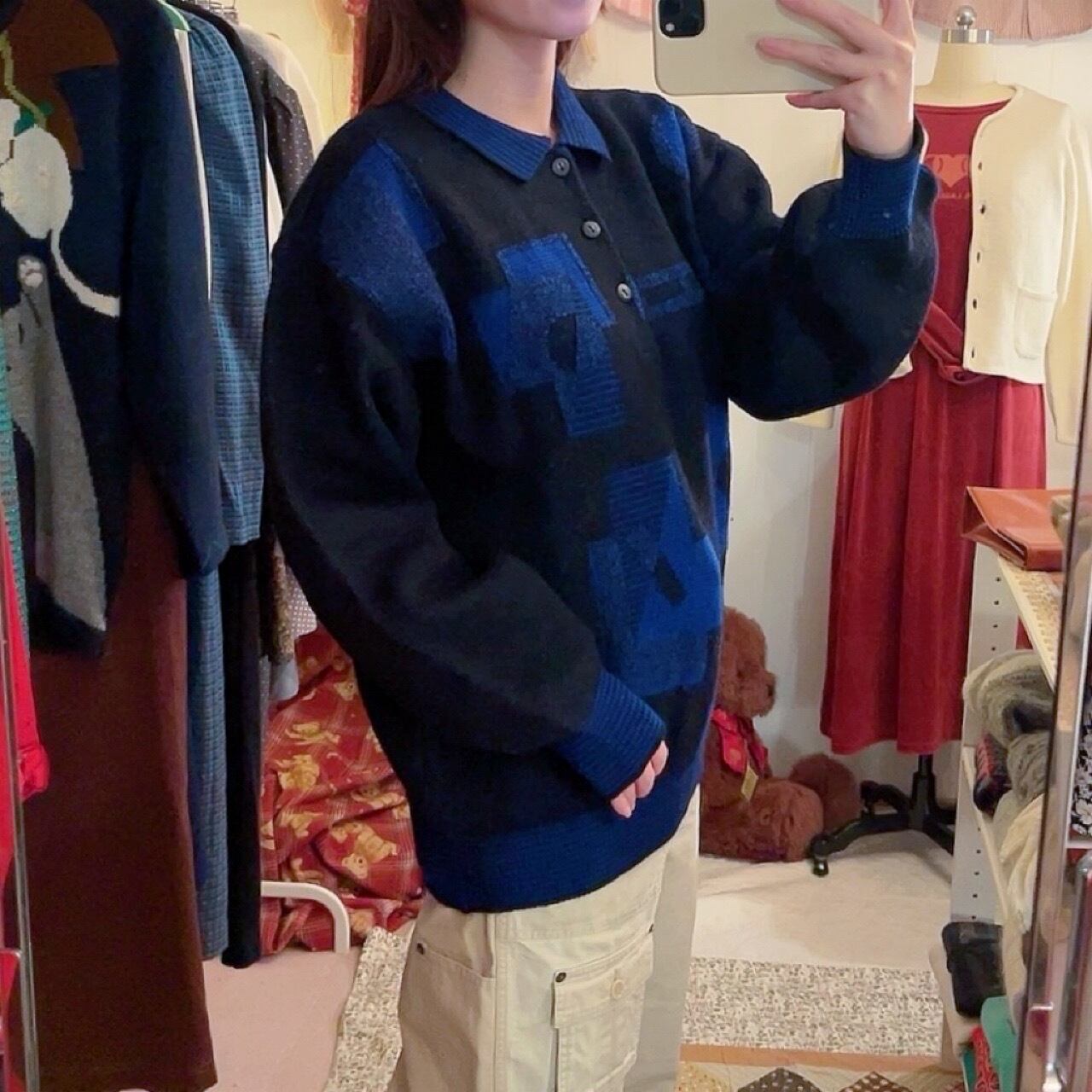 90s blue geometric knit sweater