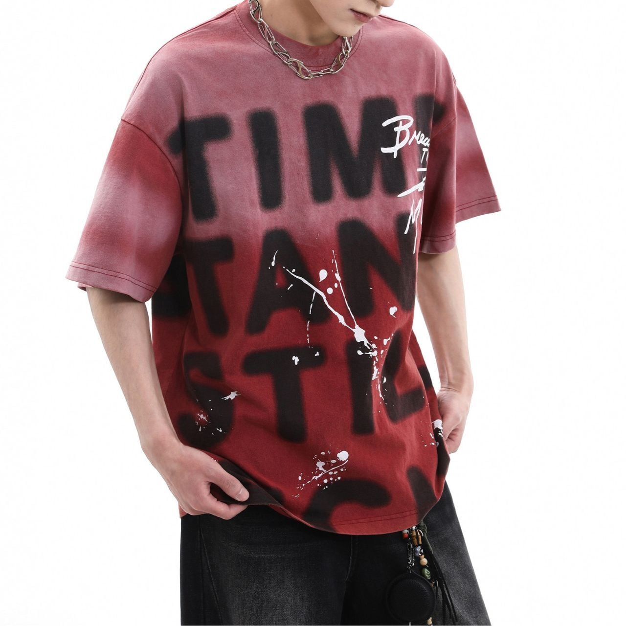 スプレーグラフィティビッグロゴペイントTシャツ 3col   A00036