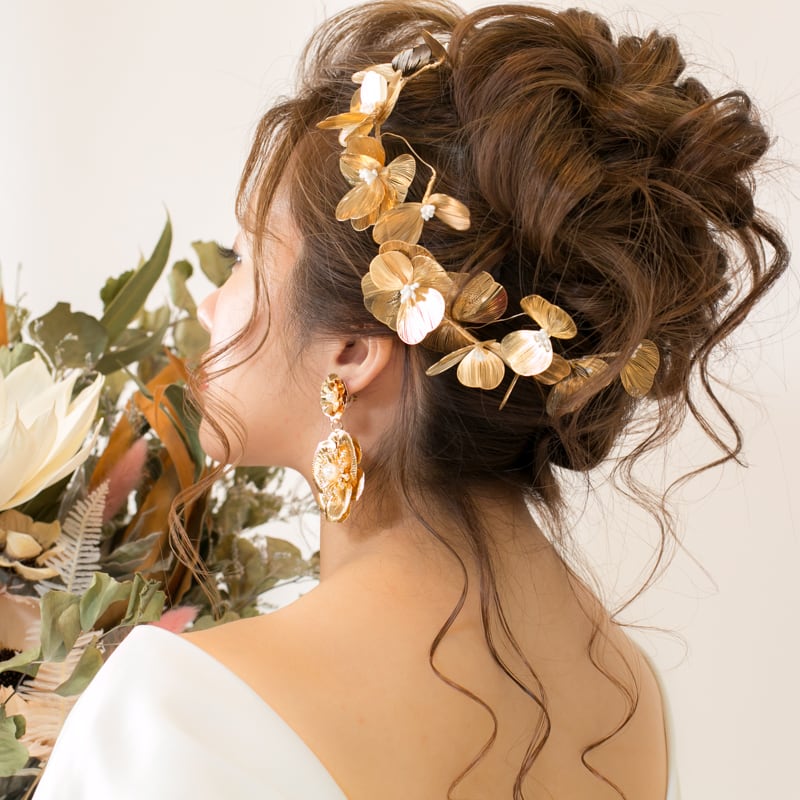 5j☆ヘッドドレス＆イヤリング(ピアス)セット髪飾り 結婚式花ヘアアクセサリー