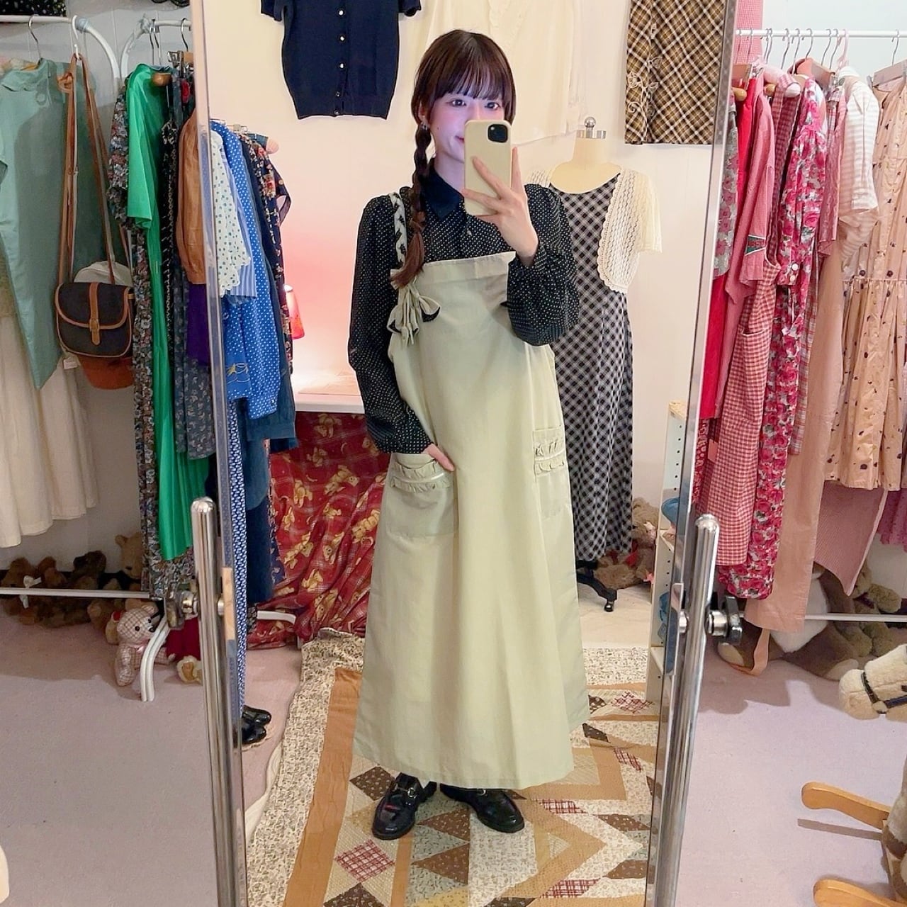 dot ribbon flower jumper skirt