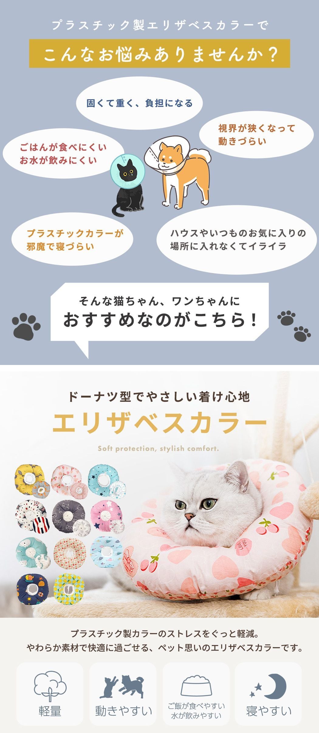 メール便】エリザベスカラー ペット用 犬 猫 ドーナツ型 介護