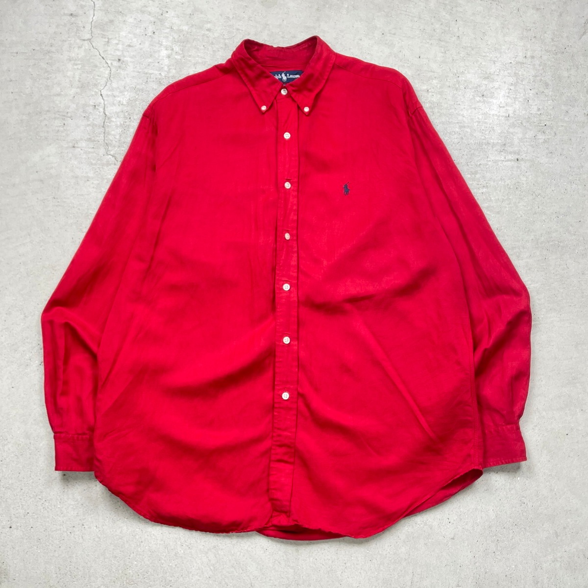 90年代 Polo by Ralph Lauren ポロバイラルフローレン リネン×シルク 長袖シャツ BLAKE ボタンダウン メンズXL ...