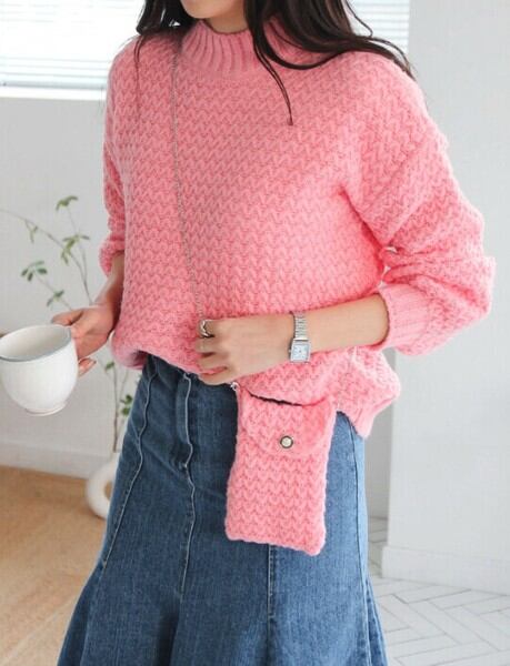 波柄ニット&ミニバッグセット