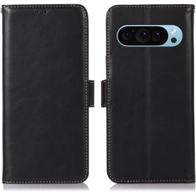 for Google Pixel 9/9 Pro ケース 手帳型 本革 ピクセル9 /9プロ 牛革 カバー 財布型 高級本皮 クレイジーホースレザー シンプル手帳ケース 耐摩擦 サイドマグネット式 カード収納 大容量 3枚 横置きスタンド機能 耐衝撃 Ayakumo ブラック 2797