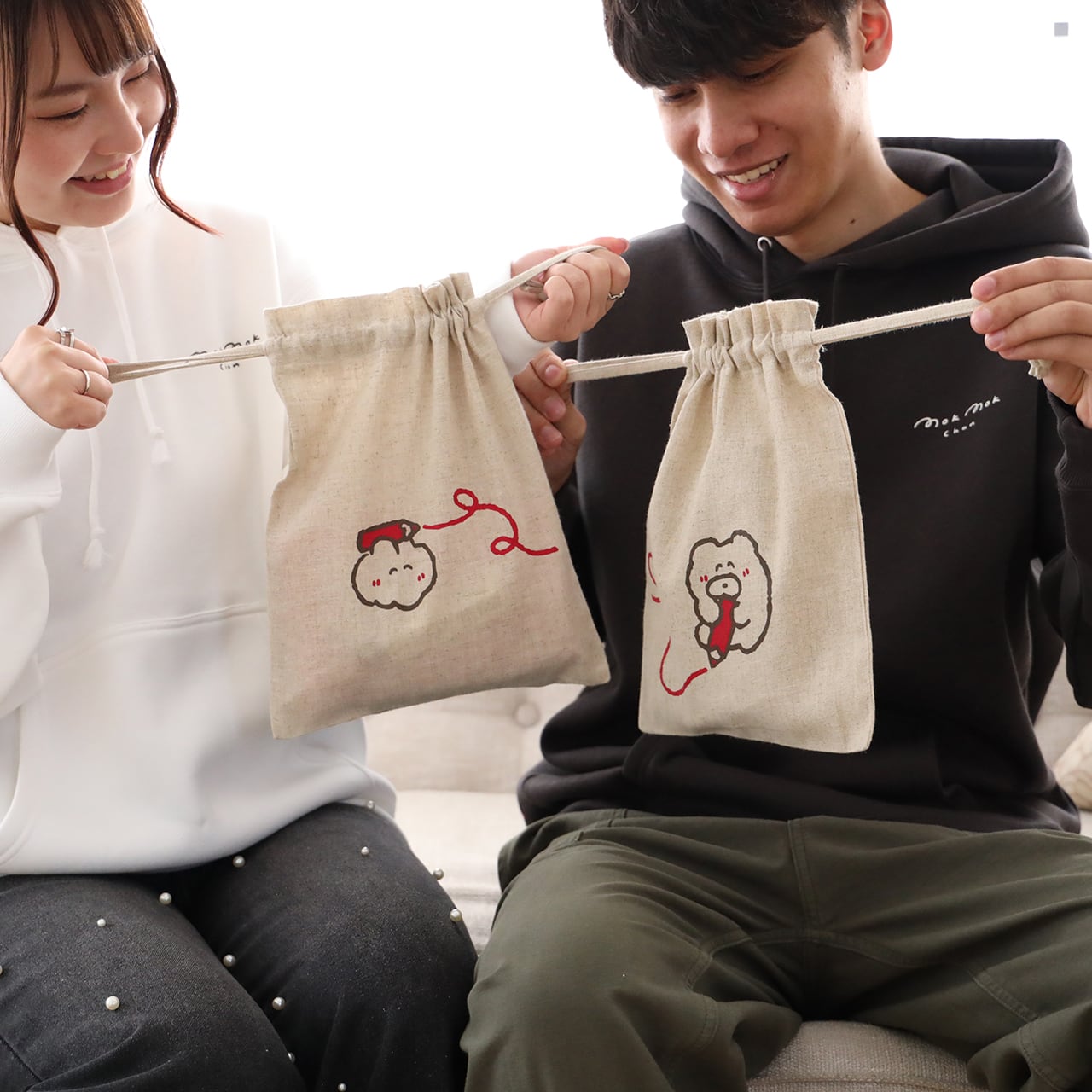 なでウサ＆くまのペアつながる巾着ポーチ(MK-434) | もくもくちゃん