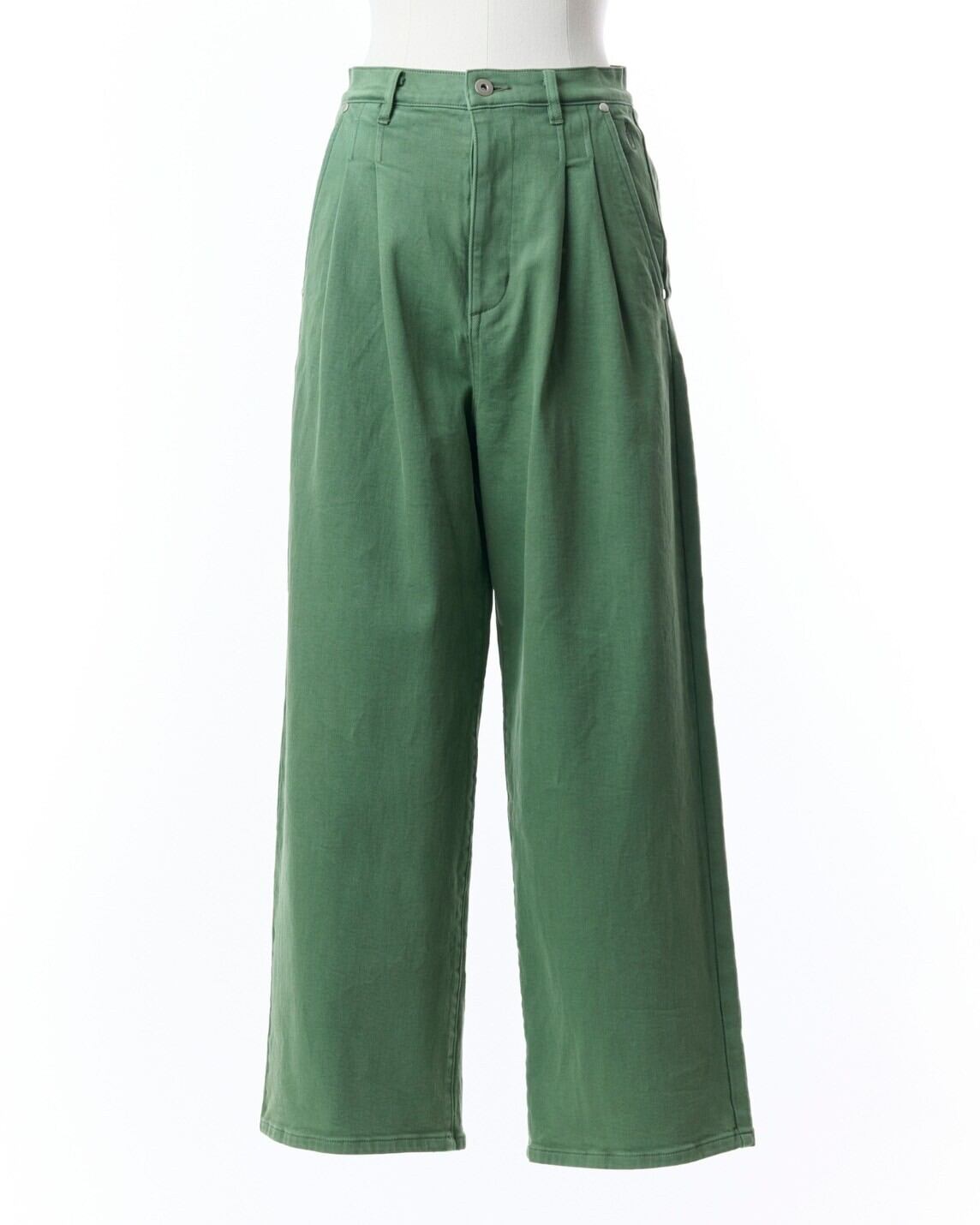 ★デニムタックワイドパンツ(カーキ)