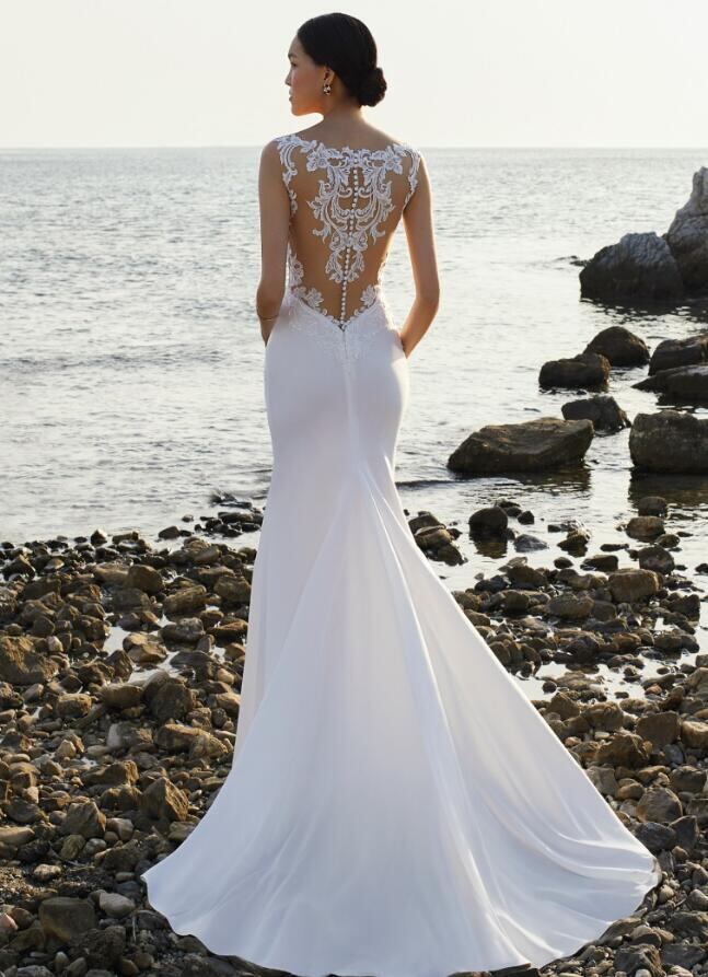 ノースリーブ 美しいバックレース マーメイドライン ロング オフ  