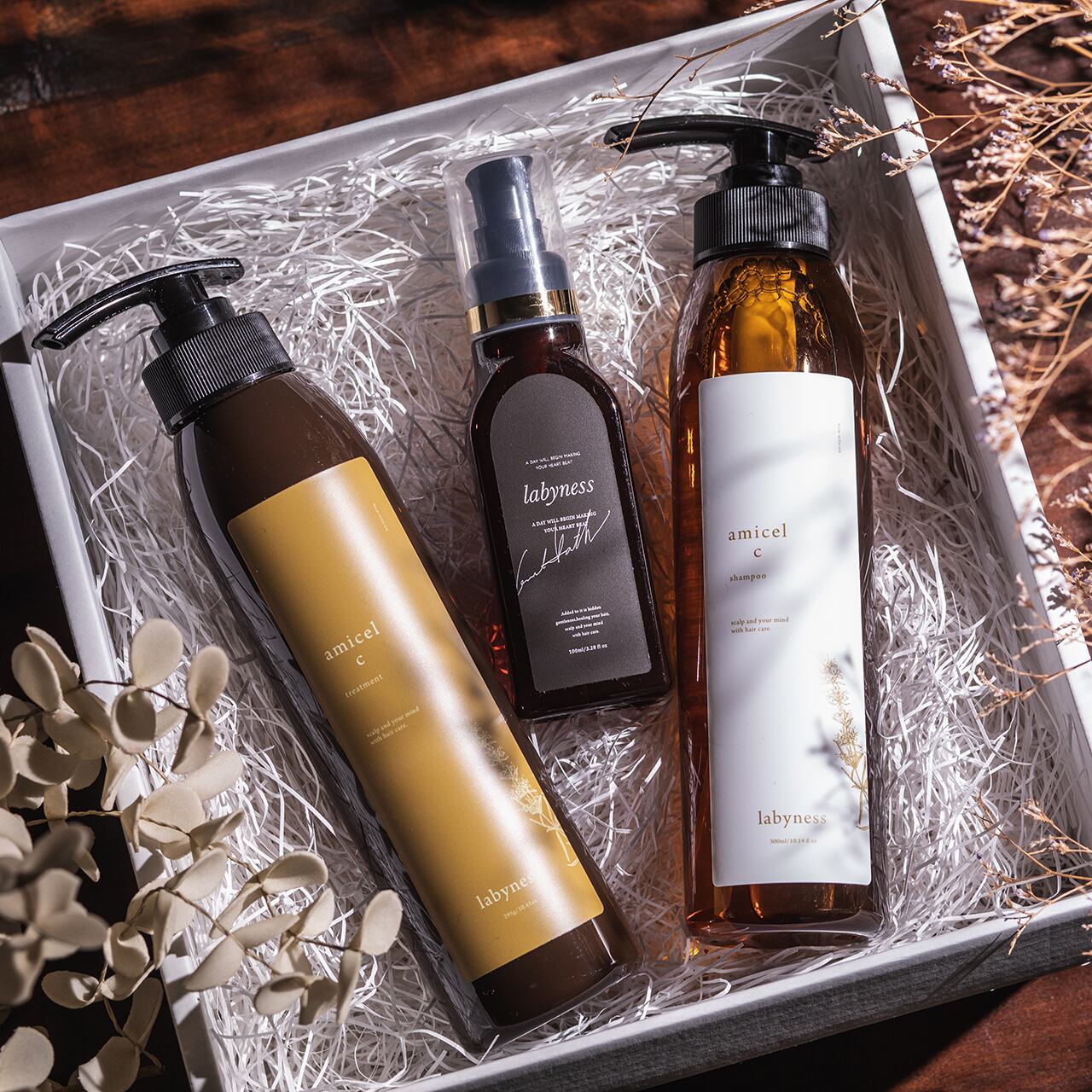 Labyness ラビネス ホワイトデーにおすすめ Amicelシャンプー トリートメント ヘアオイル セット コットンバッグ付 Labyness ラビネス 公式オンラインストア