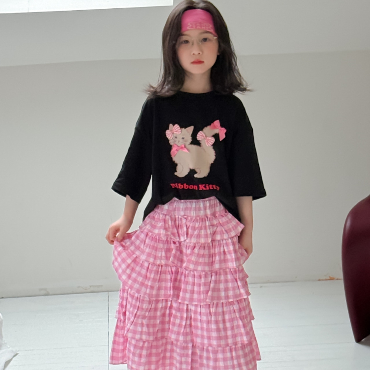 夏ネコ柄ゆったり半袖Tシャツ