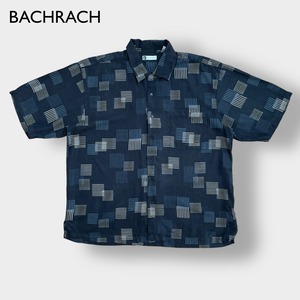 【BACHRACH】半袖シャツ 個性的 柄シャツ 総柄 柄物 オールパターン シルク くすみカラー X-LARGE US古着