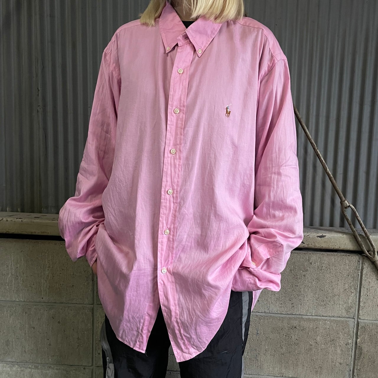 ラルフローレン ワンポイントロゴ刺繍長袖シャツ ピンク ビッグサイズ 0