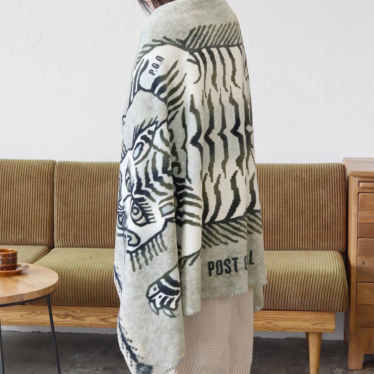 POSTGENERAL フランネル フリースブランケット TIGER / WHITE TIGER
