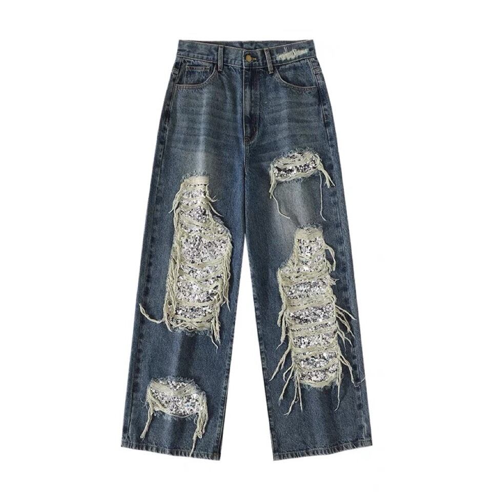 CONP] Ripped Detail Spangled Jeans | BYORI