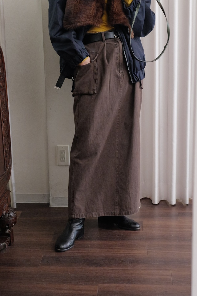 denim pocket skirt brown
