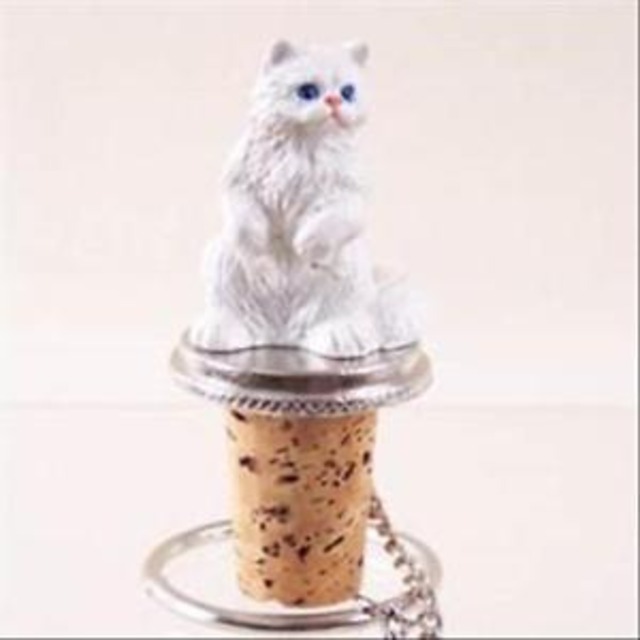 【送料無料】ペルシアワインボトルストッパーpersian white cat hand painted resin figurine wine bottle stopper